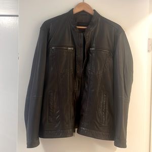 Band Collar Leather Jacket
